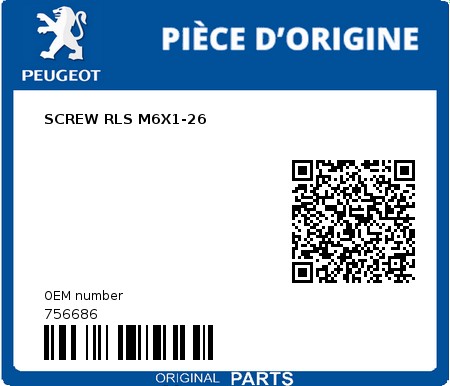 Product image: Peugeot - 756686 - SCREW RLS M6X1-26  0