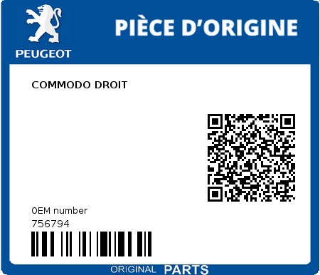 Product image: Peugeot - 756794 - COMMODO DROIT  0