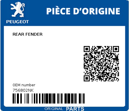 Product image: Peugeot - 756802NK - REAR FENDER  0