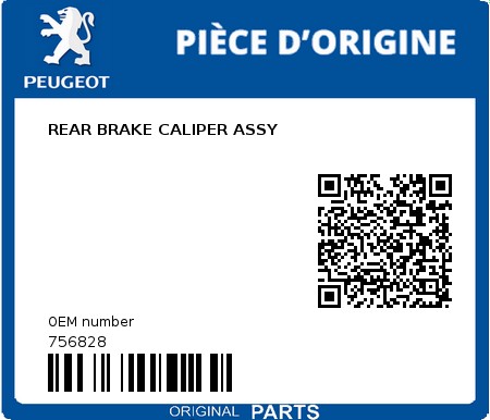 Product image: Peugeot - 756828 - REAR BRAKE CALIPER ASSY  0