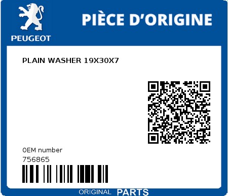 Product image: Peugeot - 756865 - PLAIN WASHER 19X30X7  0