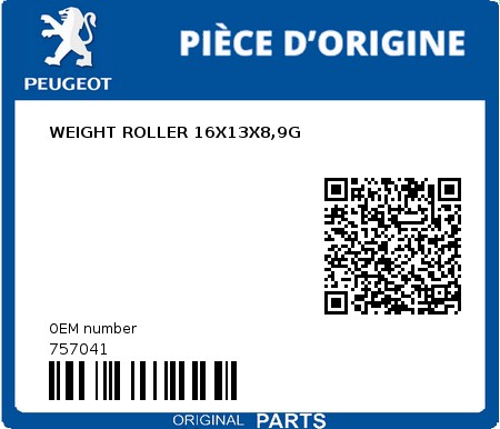 Product image: Peugeot - 757041 - WEIGHT ROLLER 16X13X8,9G  0
