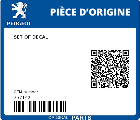 Product image: Peugeot - 757142 - SET OF DECAL  0