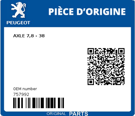 Product image: Peugeot - 757992 - AXLE 7,8 - 38  0