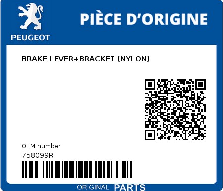 Product image: Peugeot - 758099R - BRAKE LEVER+BRACKET (NYLON)  0