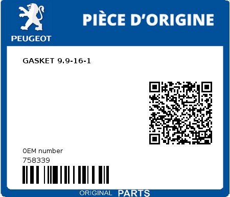 Product image: Peugeot - 758339 - GASKET 9.9-16-1  0