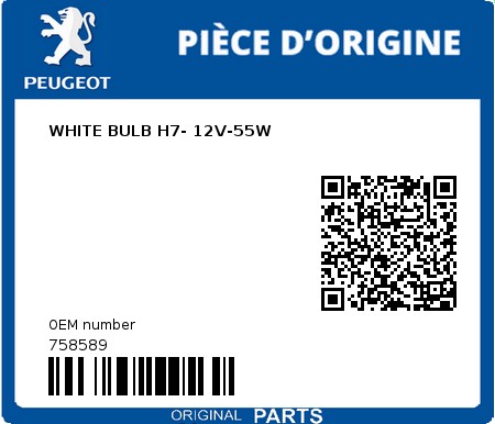 Product image: Peugeot - 758589 - WHITE BULB H7- 12V-55W  0