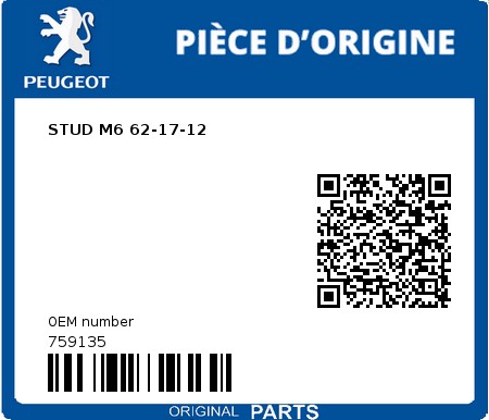 Product image: Peugeot - 759135 - STUD M6 62-17-12  0