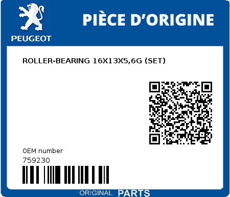 Product image: Peugeot - 759230 - ROLLER-BEARING 16X13X5,6G (SET)  0