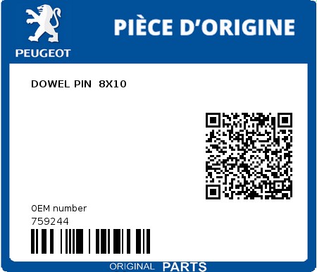 Product image: Peugeot - 759244 - DOWEL PIN  8X10  0