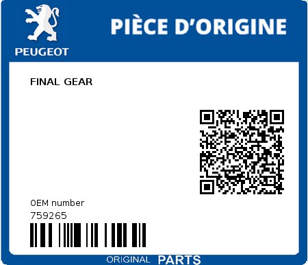 Product image: Peugeot - 759265 - FINAL GEAR  0