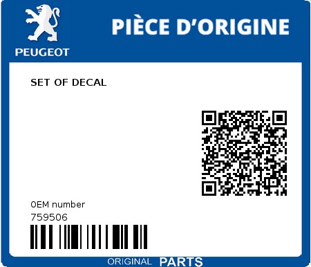 Product image: Peugeot - 759506 - SET OF DECAL  0