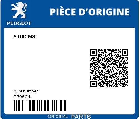 Product image: Peugeot - 759604 - STUD M8  0