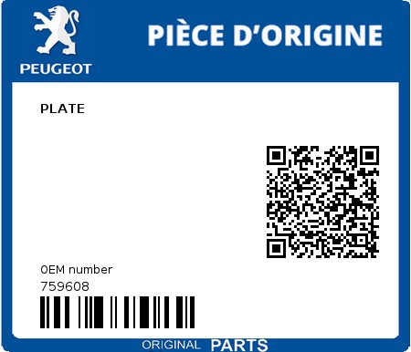 Product image: Peugeot - 759608 - PLATE  0