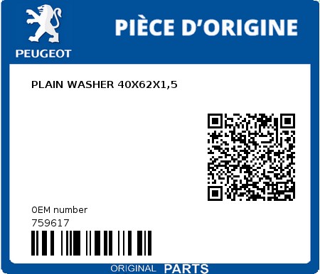 Product image: Peugeot - 759617 - PLAIN WASHER 40X62X1,5  0