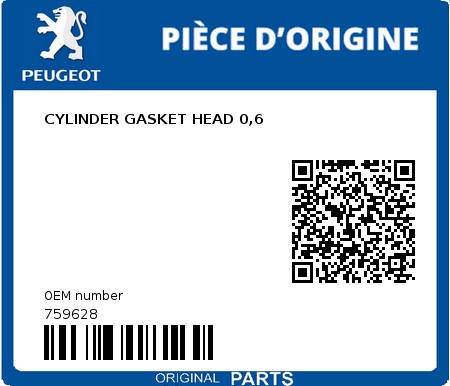Product image: Peugeot - 759628 - CYLINDER GASKET HEAD 0,6  0