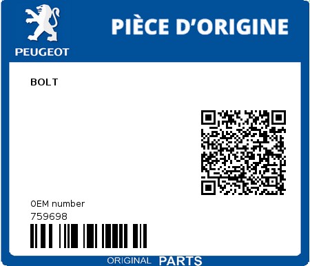Product image: Peugeot - 759698 - BOLT  0