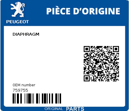 Product image: Peugeot - 759755 - DIAPHRAGM  0