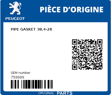 Product image: Peugeot - 759999 - PIPE GASKET 38.4-28  0