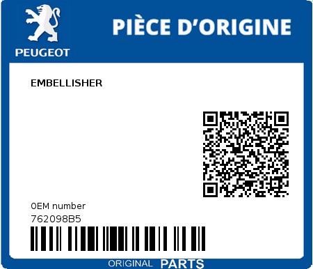 Product image: Peugeot - 762098B5 - EMBELLISHER  0