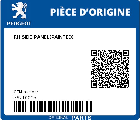 Product image: Peugeot - 762100C5 - RH SIDE PANEL(PAINTED)  0