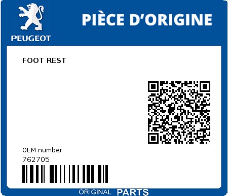 Product image: Peugeot - 762705 - FOOT REST  0