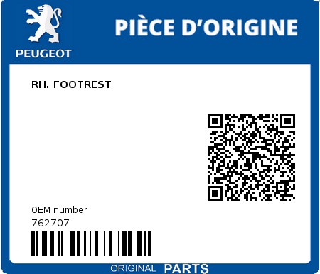 Product image: Peugeot - 762707 - RH. FOOTREST  0