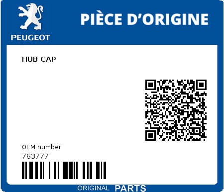 Product image: Peugeot - 763777 - HUB CAP  0