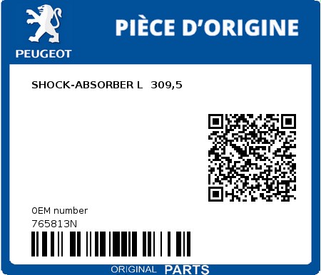 Product image: Peugeot - 765813N - SHOCK-ABSORBER L  309,5  0