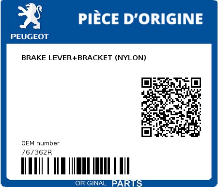 Product image: Peugeot - 767362R - BRAKE LEVER+BRACKET (NYLON)  0