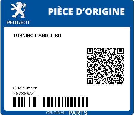 Product image: Peugeot - 767366A4 - TURNING HANDLE RH  0