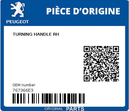 Product image: Peugeot - 767366E3 - TURNING HANDLE RH  0