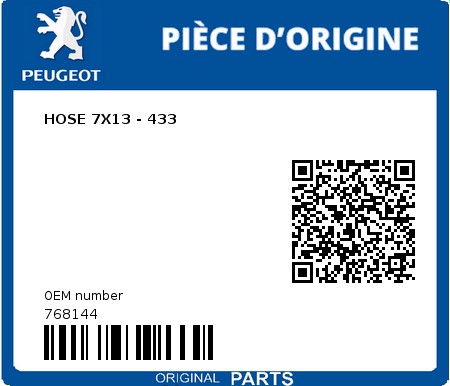 Product image: Peugeot - 768144 - HOSE 7X13 - 433  0