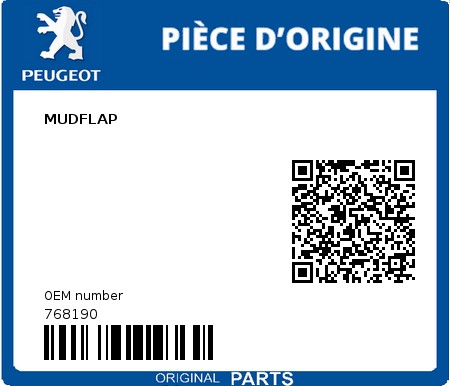 Product image: Peugeot - 768190 - MUDFLAP  0