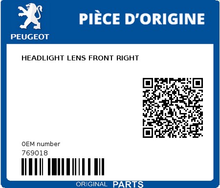 Product image: Peugeot - 769018 - HEADLIGHT LENS FRONT RIGHT  0