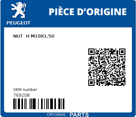 Product image: Peugeot - 769208 - NUT  H M10X1.50  0