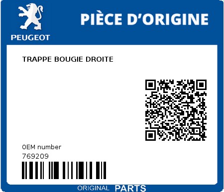 Product image: Peugeot - 769209 - TRAPPE BOUGIE DROITE  0