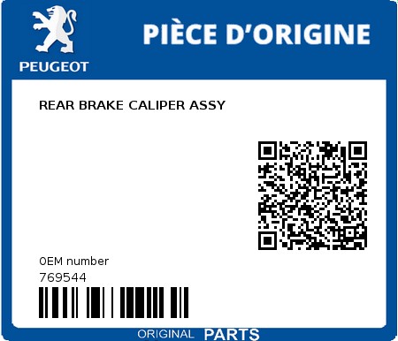 Product image: Peugeot - 769544 - REAR BRAKE CALIPER ASSY  0