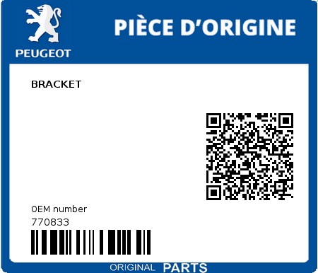Product image: Peugeot - 770833 - BRACKET  0