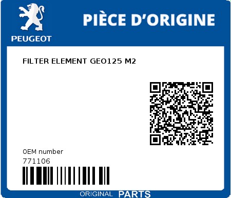 Product image: Peugeot - 771106 - FILTER ELEMENT GEO125 M2  0