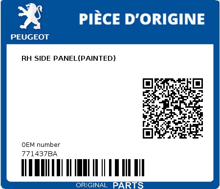 Product image: Peugeot - 771437BA - RH SIDE PANEL(PAINTED)  0
