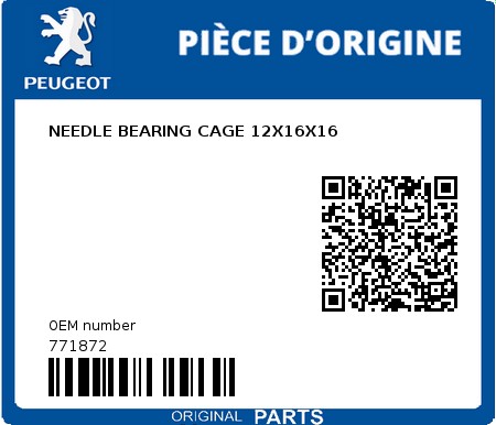 Product image: Peugeot - 771872 - NEEDLE BEARING CAGE 12X16X16  0