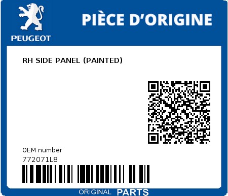 Product image: Peugeot - 772071L8 - RH SIDE PANEL (PAINTED)  0