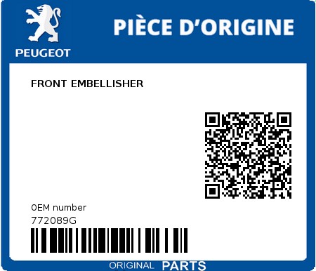 Product image: Peugeot - 772089G - FRONT EMBELLISHER  0