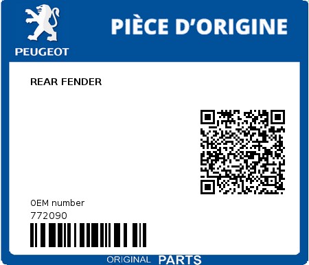 Product image: Peugeot - 772090 - REAR FENDER  0