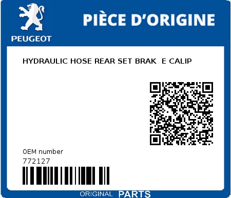 Product image: Peugeot - 772127 - HYDRAULIC HOSE REAR SET BRAK  E CALIP  0