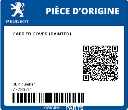 Product image: Peugeot - 772337L1 - CARRIER COVER (PAINTED)  0