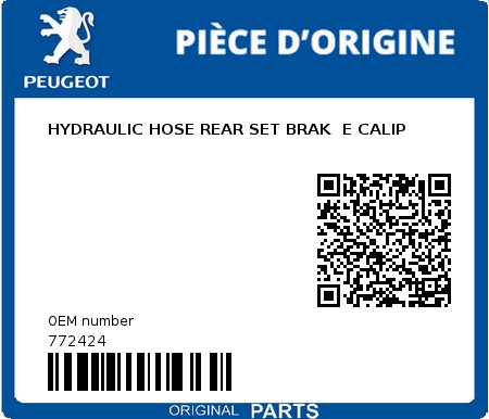 Product image: Peugeot - 772424 - HYDRAULIC HOSE REAR SET BRAK  E CALIP  0
