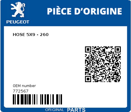 Product image: Peugeot - 772567 - HOSE 5X9 - 260  0