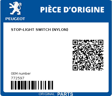 Product image: Peugeot - 772597 - STOP-LIGHT SWITCH (NYLON)  0